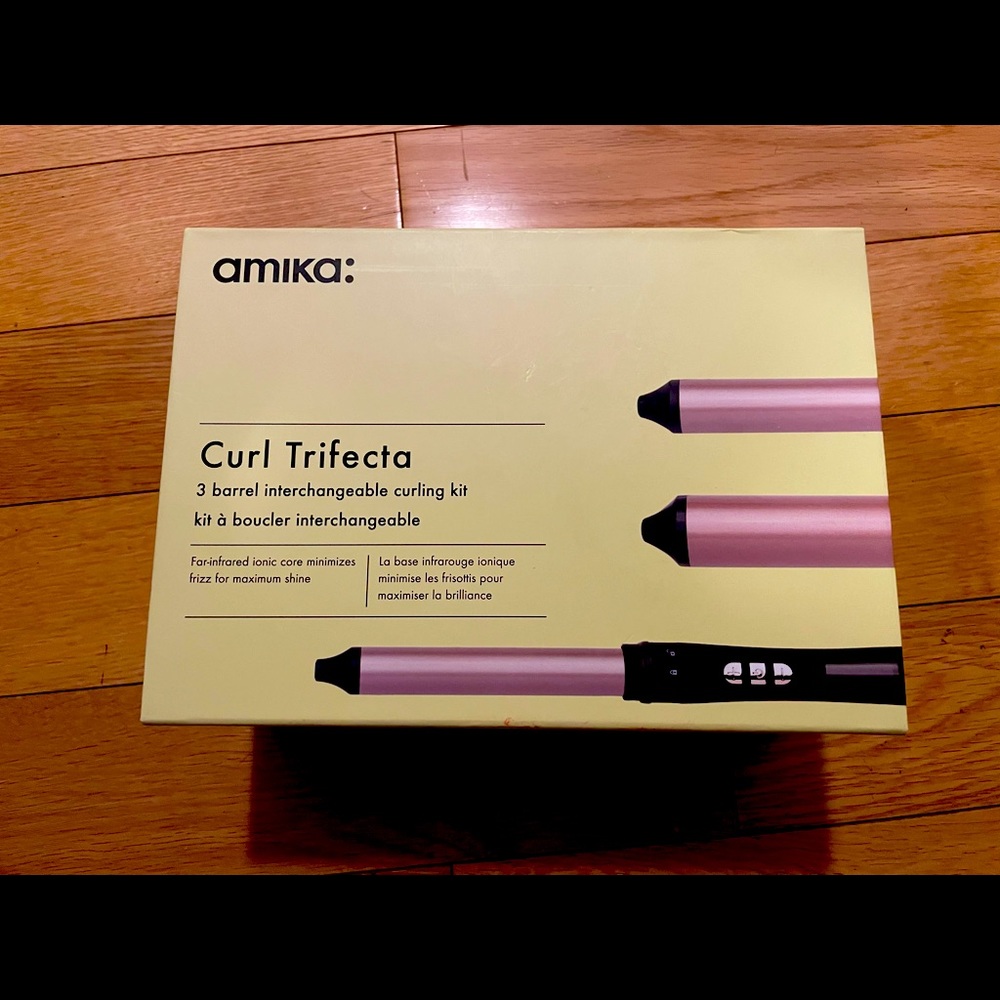 Amika curl trifecta 3 barrel curling kit w/ glove & case NIB sizes 1” 1.25” 1.5”